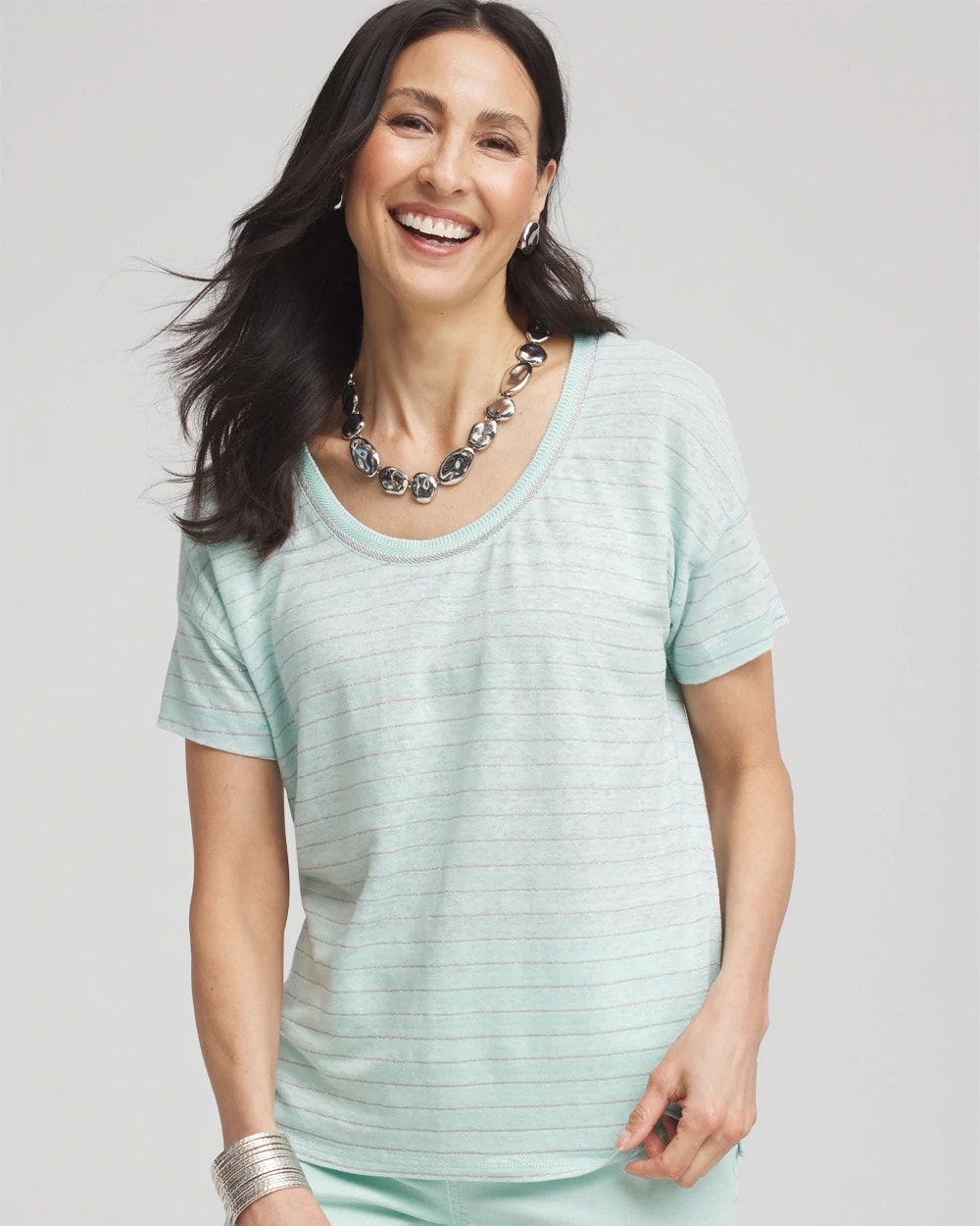 CHEE-CHO Women's Ruffle Trim Contrast Stripe Sweater Top